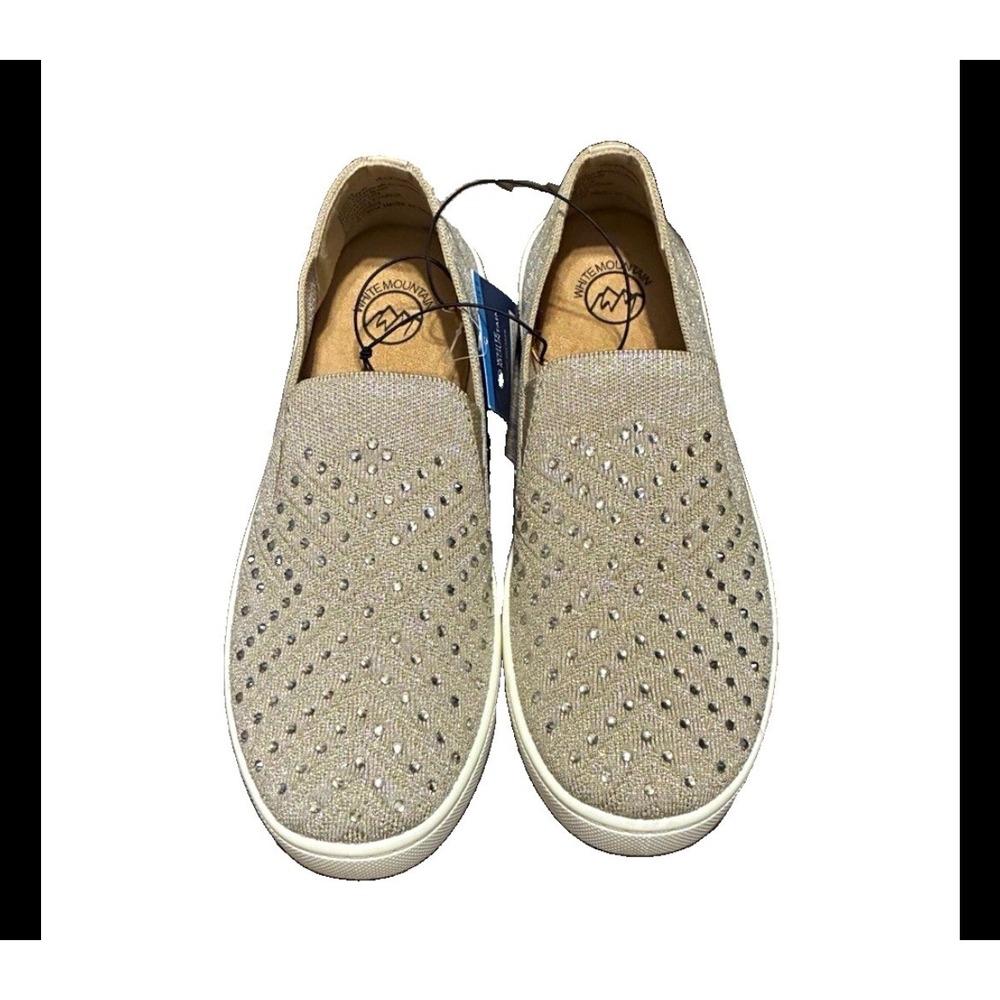 White Mountain Bling Taupe Shimmer Rhinestone Slip On Sneakers Shoes 9